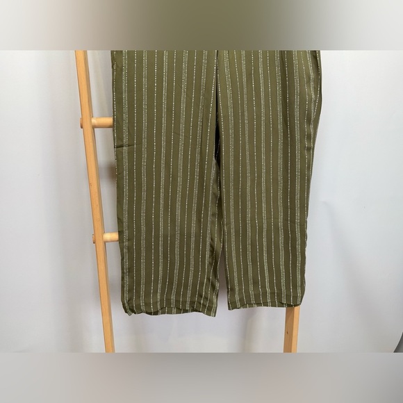 KAARI BLUE Olive green with white stripe wide leg pants size L - Picture 4 of 11
